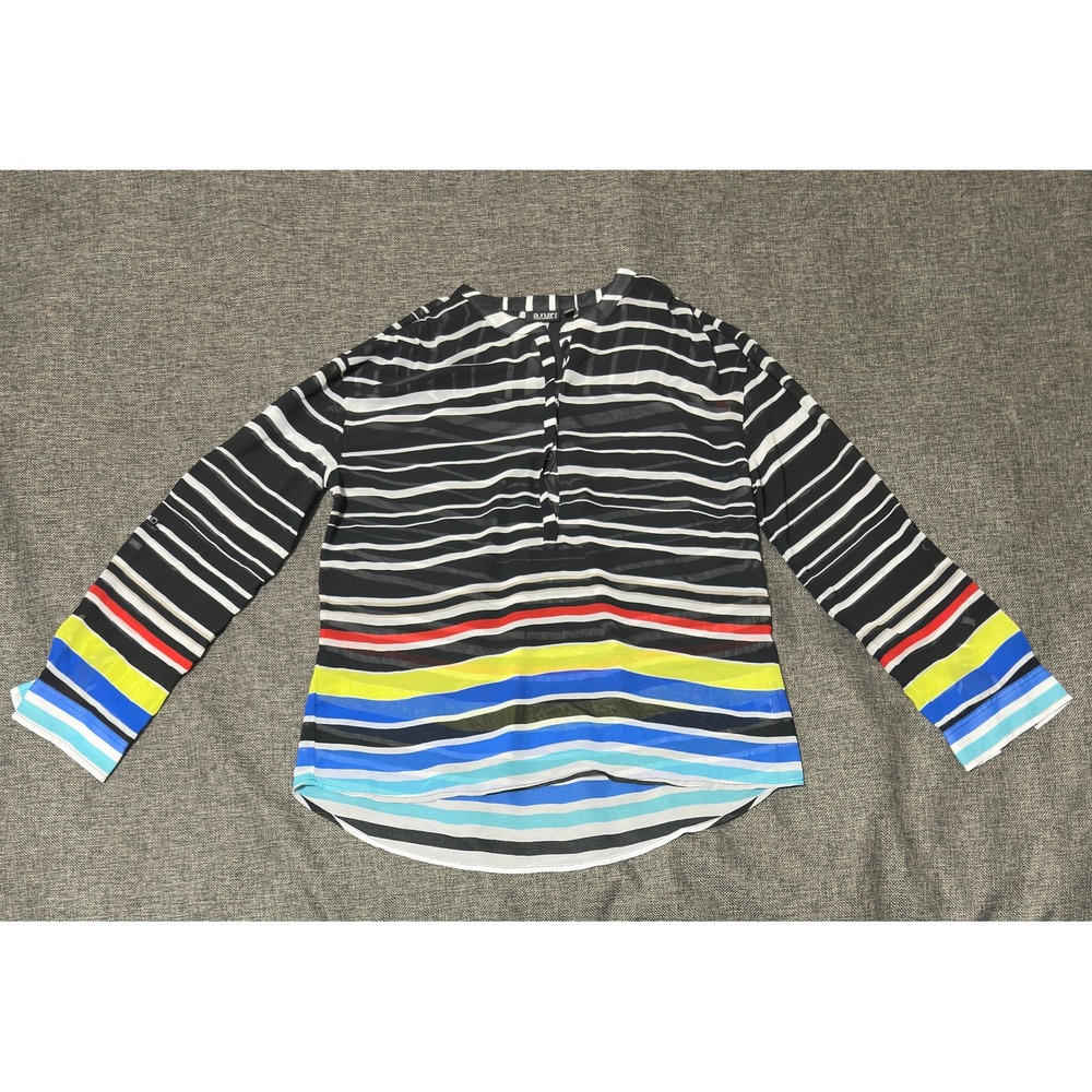 a.n.a Women's PL Blouse Multi-Color Striped Sheer Henley V-Neck Long Sleeve - Picture 1 of 7